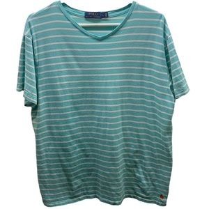 Polo Ralph Lauren Teal and White stripes | Short sleeve | Size Large